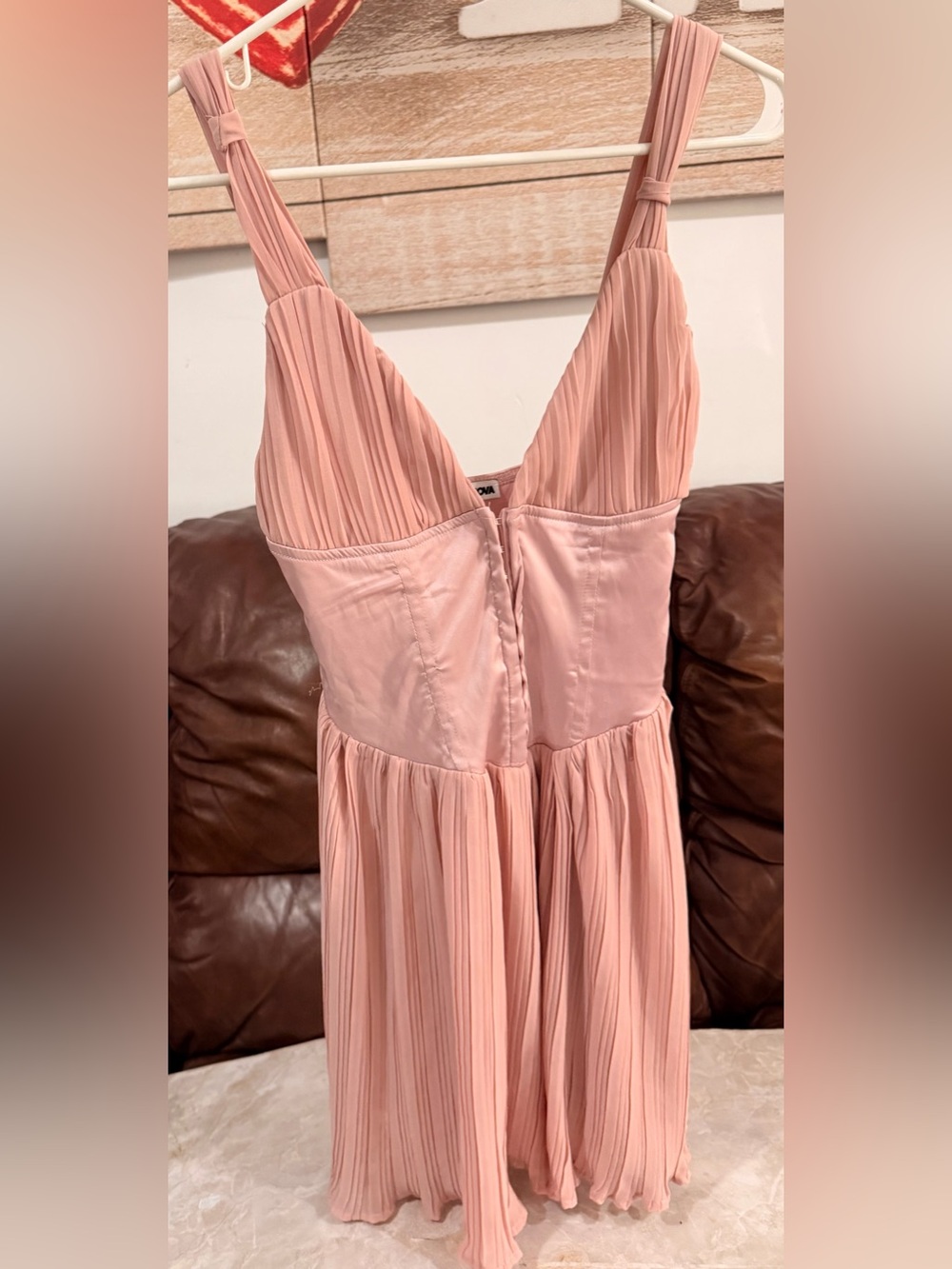 Fashion Nova Blush Pink Pleated V-Neck Maxi Dress